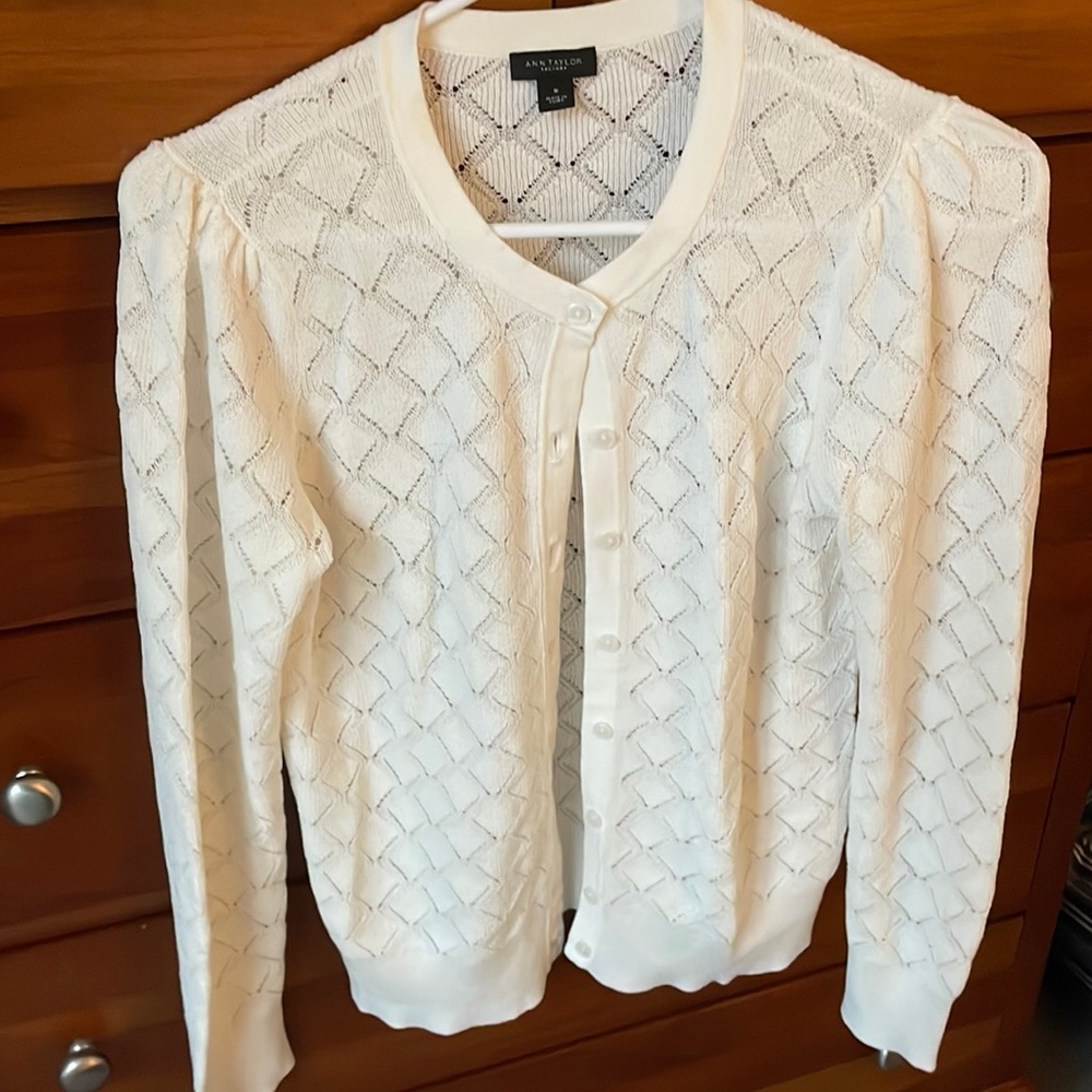 Ann Taylor Factory white lightweight button up sweater